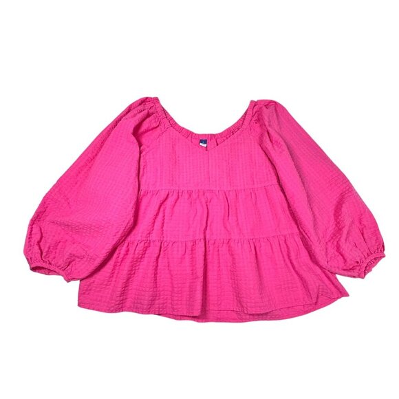Old Navy Tiered Flowy Top Sz.XL Hot Pink Seersucker V-Neck Coquette Dopamine - Picture 10 of 10